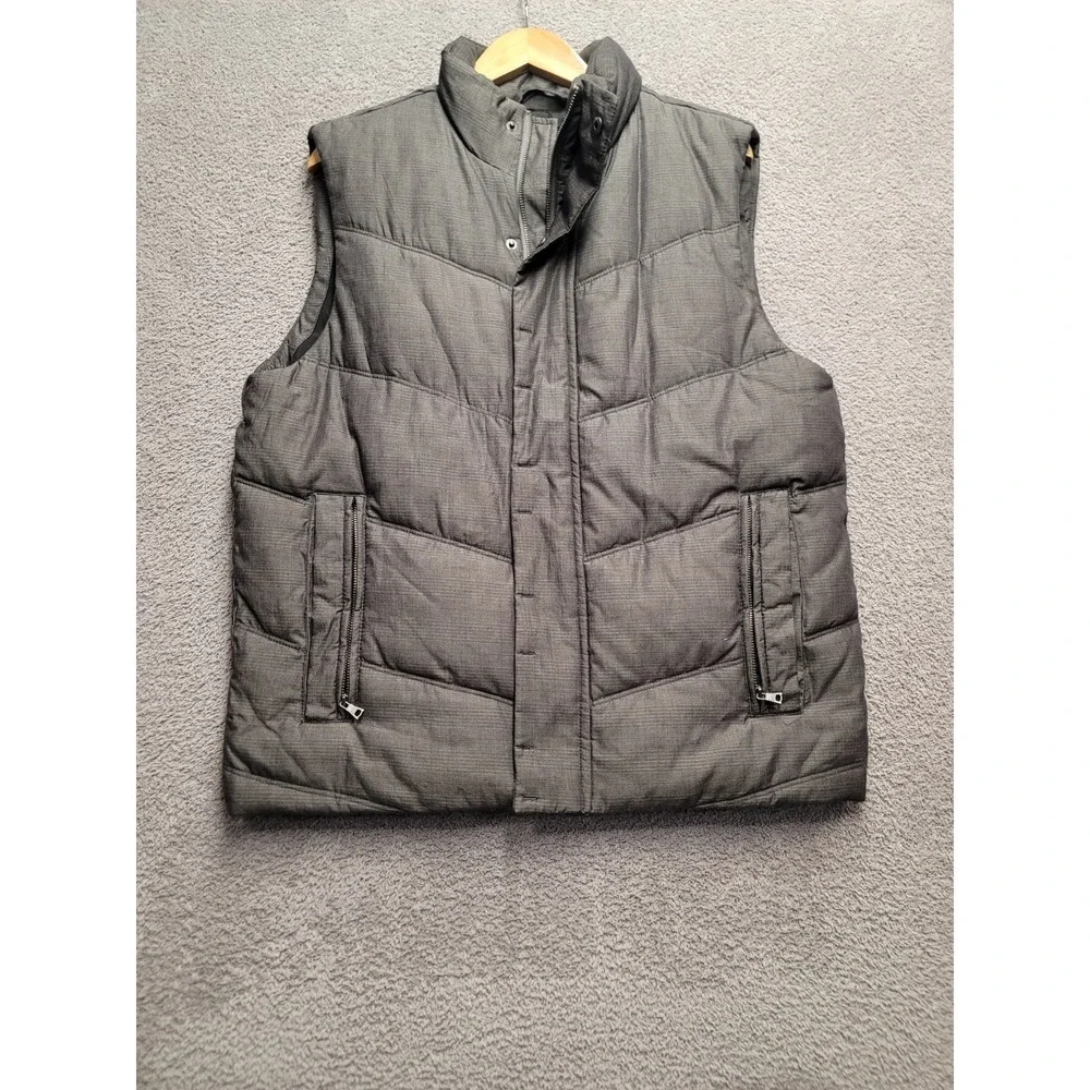 Banana Republic Men's L Large Quilted Puffer Vest Gray Cotton Shell Zip Pockets